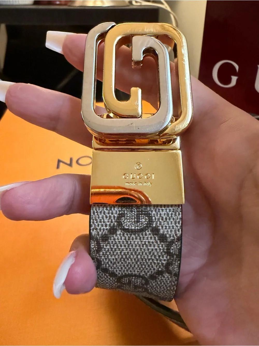 Gucci Beige GG Supreme Canvas Belt with Gold Double G Buckle